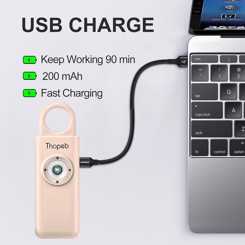 Thopeb – Personal Safety Alarm for Women–135dB Siren, Strobe Light and Rechargeable - Safety Alarm Keychain for Women (Metallic Rose) - Image 2